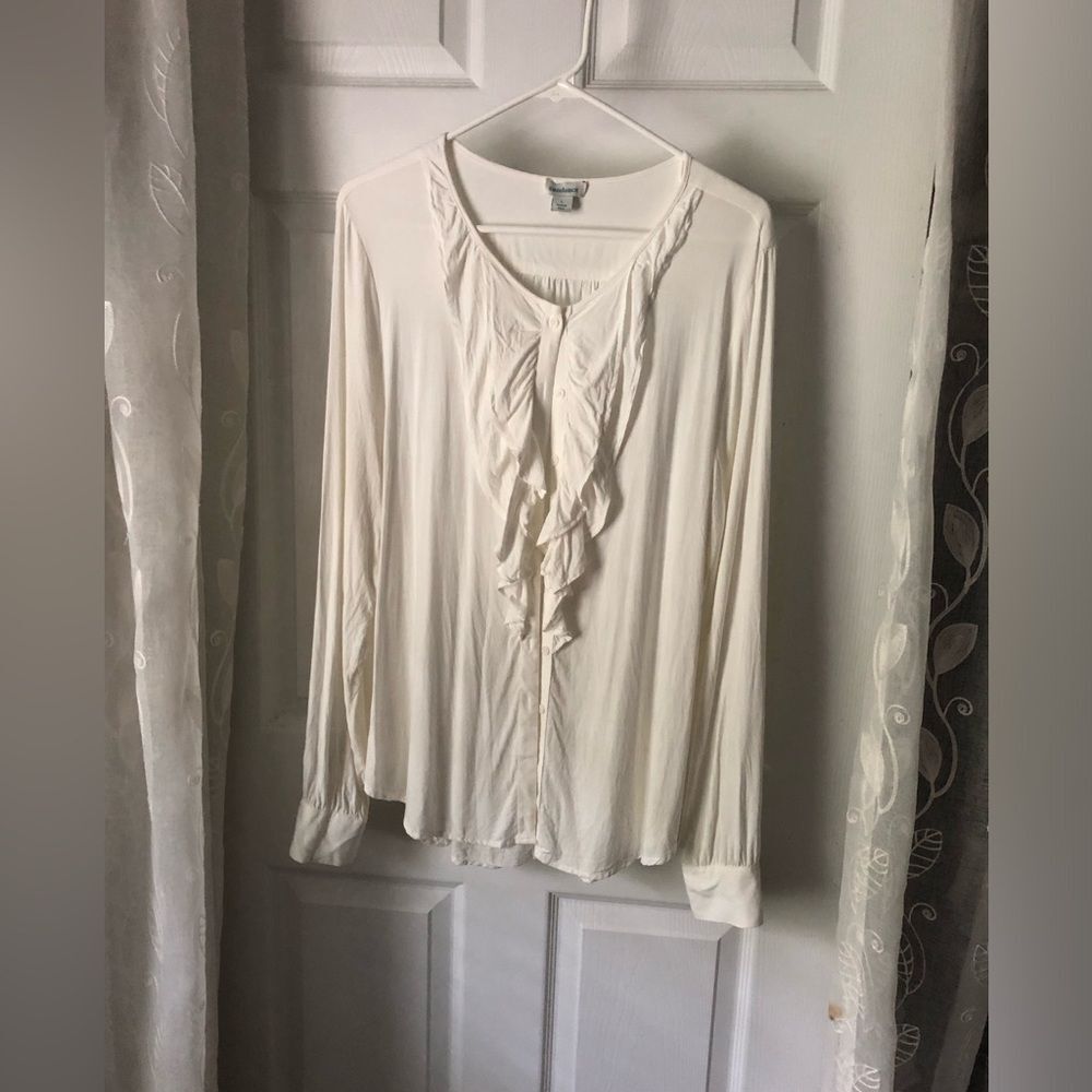 Sundance Button up Long Sleeve Top Shirt Blouse Ruffle women size L